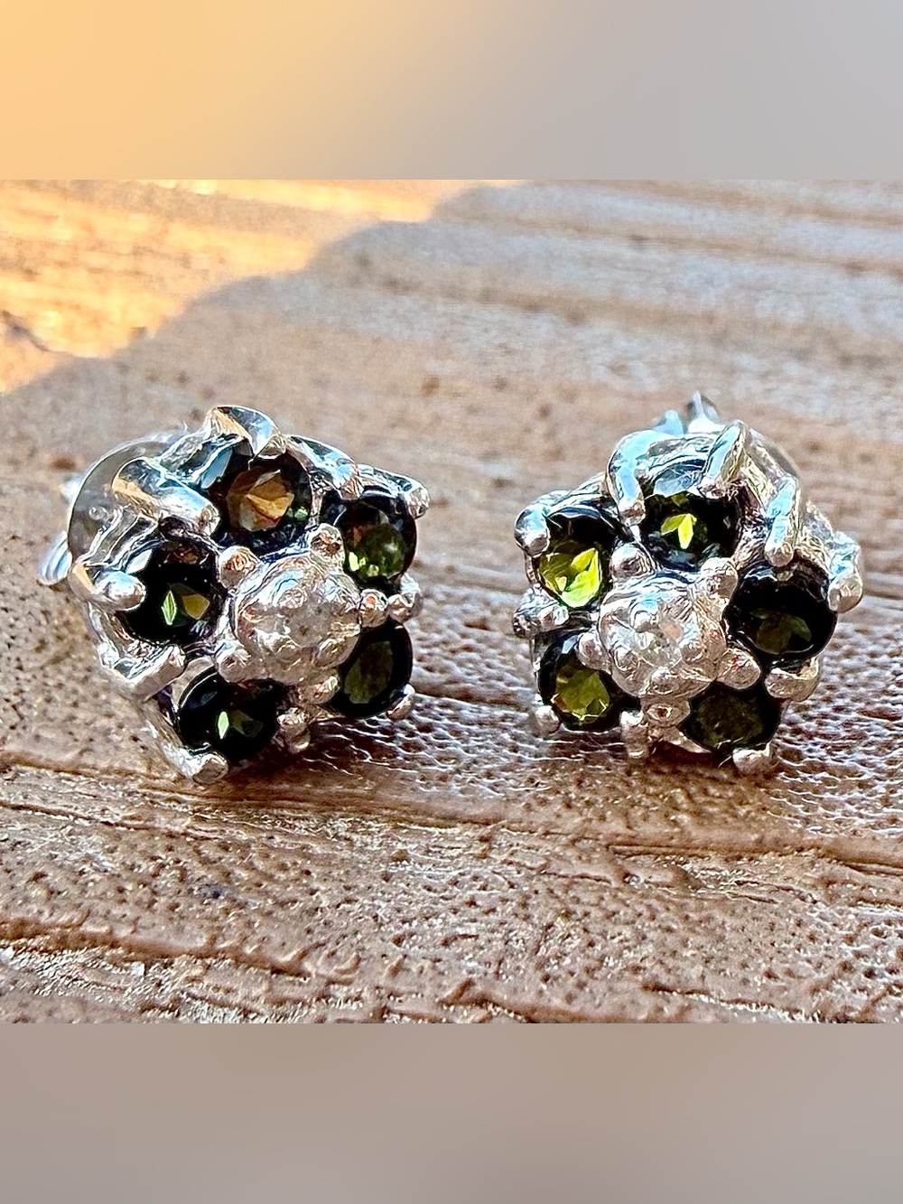 Green Tourmaline & Diamond Sterling Silver Rhodium Stud Earrings